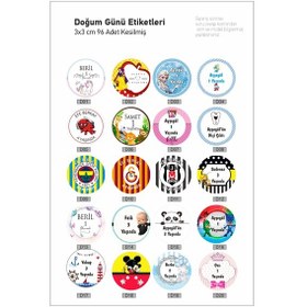 Resim Doğum Günü Çocuk Süs Etiketleri 3x3 Cm 96 Adet +0 