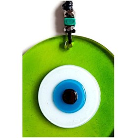 Resim Mavi Nazar Boncuklu Şeffaf Yeşil El Yapımı Duvar Süsü 