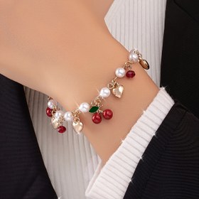 Resim 1 adet Kadınlar için Alaşımlı Emaye Kiraz & Kalp Charm Bilezik, Sahte Altın Kaplama Sevimli Charm Takı Günlük Kullanım & Parti Aksesuarları, Moda Takı, Şık Aksesuar, Hafif Bilezik, Takı Severler İçin, Günlük Giyim, Dayanıklı Takı, Charm Aksesuar, Takı Koleksiyoncuları 