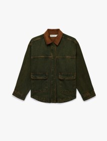 Resim Yıkamalı Klasik Yaka Cep Detaylı Düğmeli Oversize Denim Ceket 