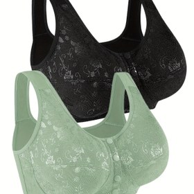 Resim 2 Paket Orta Yaşlı ve Yaşlılar İçin Çelik Halka Olmadan Ön Tokalı Yelek Dantel Sütyen. İnce Push-Up Tasarımı ile Rahat ve Destekli. Anne ve Nine İçin Uygun. 