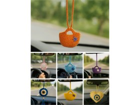 Resim Amigurumi Araba Dikiz Aynası Süsü & Anahtarlık & Çanta Askısı - El Örgüsü Turuncu Çanta 