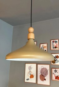 Resim Bej Tekli Avize Kalın Ahşap Boncuk Sarkıt Salon Mutfak Cafe Pastane Lamba Aydınlatma Avizeler Bej 