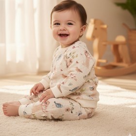 Resim Organik Pamuk Kuş Desenli Bebek Sweatshirt - Özel Sepet Örgü Kumaş - 2 Yaş 