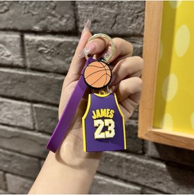 Resim Derin Düşler Lakers Mor James Forma 23 Numara Basketbol Anahtarlık Ve Çanta Aksesuarı 
