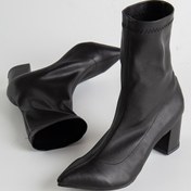 Resim SOFT FASHION Kadın Siyah Cilt Streç Bot & Bootie - Topuk 7 Cm 