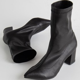 Resim SOFT FASHION Kadın Siyah Cilt Streç Bot & Bootie - Topuk 7 Cm 