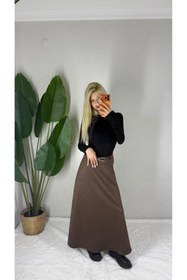 Resim Bella Vita Fashion Premimum Süet Kemer Detaylı Uzun Etek - Acı Kahve 