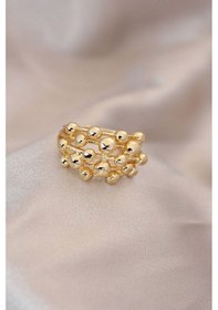 Resim Ayarlamalı Gold Renk Metal Bombeli Boluncuk Model Yüzük Çok Renkli 
