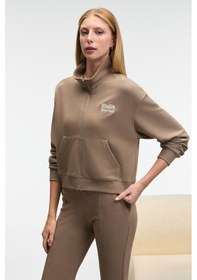 Resim Grimelange Torına Kadın Nakış Detaylı Fermuarlı Çift Cepli Relax Vizon Ceket Vizon 