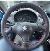 Resim Dikişli Direksiyon Kılıfı İthal Damarlı Siyah Deri Kırmızı Dikişli Peugeot İçin Kırmızı 
