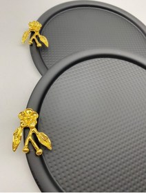 Resim Japon Güllü Yuvarlak Siyah Çay Ve Kahve Sunum Tepsisi 2'li 22 CM 