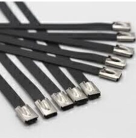 Resim Paslanmaz Çelik Kablo Bağı Cırt Kelepçe 7,9x840 Siyah 304 Kalite Polyester Kaplı Tork 50 'li Paket 