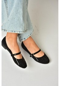 Resim Fox Shoes U726634504 Siyah Kumaş Taş Detaylı Babet Siyah-kumaş Siyah 