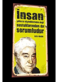 Resim Aziz Nesin mini retro ahşap poster 