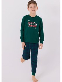 Resim Arnetta 3131 Noel Let İt Snow Erkek Çocuk Yeşil Uzun Kol Pijama Takım Yeşil 