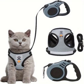 Resim Kedi ve Köpek Tasması, Yelek Stili Evcil Hayvan Göğüs Tasmalı Kayış Seti, Kaçmaya Karşı Kediler ve Köpekler İçin Anti-Kaçma, 5m/16.4ft Ayarlanabilir Kedi Tasması (M) 
