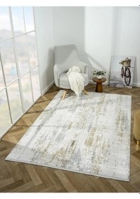 Resim Zenith Zn011a Gri Halı Gold Detaylı Modern Yumuşak Kadife Ince Antialerjik Salon Koridor Halısı-650 Krem 