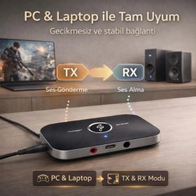 Resim Coofbe 2in1 Tv, Pc, Hoparlör Için Ses Iletme ve Ses Alıcı Receiver Transmitter Adaptör, Bataryalı 