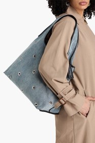 Resim Göz Delikli Denim Lüks Kadın Omuz Çantası - Mavi 