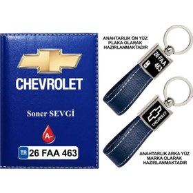 Resim Plakanıza Özel Chevrolet Logolu Lacivert Ruhsat Kabı Ve Anahtarlık 