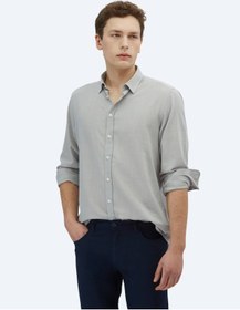 Resim Açık Gri Düz Dokuma Casual %100 Pamuk Gömlek Açık Gri 