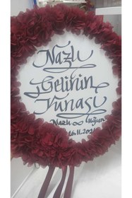 Resim Gülce Bordo Lazer Çiçekli Gelin Tefi 