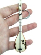 Resim biuti İsim Yazdırılabilir Ahşap Minyatür Bağlama Anahtarlık/Dikiz Ayna Süsü El Yapımı Kişiye Özel Hediye 