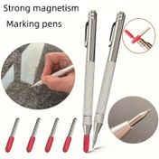 Resim 5 adet (bir güçlü manyetik işaretleyici kalem artı 4 yedek uç, değiştirilebilir iğne güçlü manyetik elmas işaretleyici kalem, tungsten çelik işaretleyici kalem, seramik cam bıçak işaretleyici kalem, alaşım işaretleyici kalem. Cam, seramik fayans, yeşim ve diğer eşyaları işaretlemek ve işaretlemek için kullanılabilir 