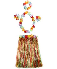 Resim Yetişkin Ve Çocuk Uyumlu Luau Aloha Hawaii Kolye Renkli Etek Taç Ve Bileklik Seti 
