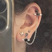 Resim 1PC Aşk Kalp Melek Kanatları Küpe Çift Kulak Delme Kıkırdak Tragus Helix Paslanmaz Çelik Bar Zincir Takı 