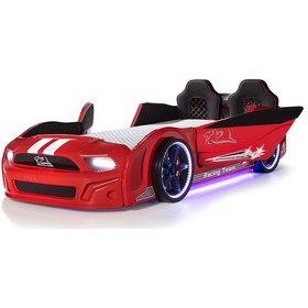 Resim Kırmızı Arabalı Yatak Kapıları Açılan Mustang Full Ledli Kumandalı Ve Müzikli 