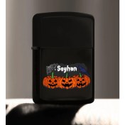 Resim BK Kişiye Özel Happy Halloween Tasarımlı Renkli Baskılı Siyah Benzinli Metal Çakmak-19 