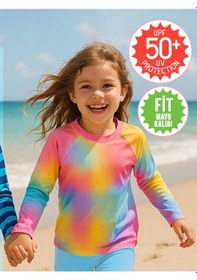 Resim Denokids Uv Korumalı Batik Kız Çocuk Mayo T-shirt Renkli 