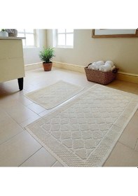 Resim Banyo Pamuk Paspas Seti, Kaymaz Taban, Şık Ve Dayanıklı 60x100 / 60x50 Ölçülerinde Krem 