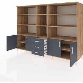 Resim Kronos Dolap 11 Raflı 3 Çekmeceli 4 Kapaklı 220x59x163 Çam-antras Çam-antrasit 