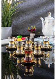 Resim 6 Kişilik 12 Parça Altın Renk Çay Bardağı Sunum Seti 