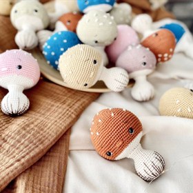 Resim Amigurumi Mantar Çıngırak - Mavi 