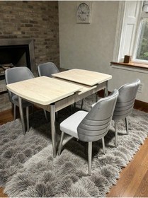 Resim Msy Home 4 Kişilik Göz Serisi Krom Kelebek Traverten Kelebek Yemek Masası Takımı Gri 
