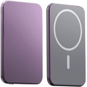 Resim T49 Alüminyum Alaşımlı Ultra İnce 5000mah Manyetik Telefon Kablosuz Şarj Cihazı Güç Bankası Mor 