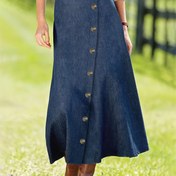 Resim Kadınların Zarif Olmayan Kıyafet - Uzun Resmi ve Rahat Pantolon Gibi Etek ile Düğme Ön Kapatma, Ofisten Parti Kıyafetleri - Bahar/Sonbahar/Yaz Günlük ve Özel Günler Denim Etek, Çok Yönlü Gardırop Temeli, Klasik Siluet, Kaliteli Dikiş, Şık Alt Kısımlar, Moda Bilincine Sahip Kadınlar 