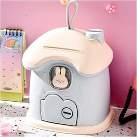 Resim Kumbara Sevimli Tavşan Bacalı Ev Kumbara Kapaklı Mavi 