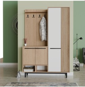 Resim Abre Plaza Portmanto Vestiyer Ayakkabılık Meşe Beyaz 