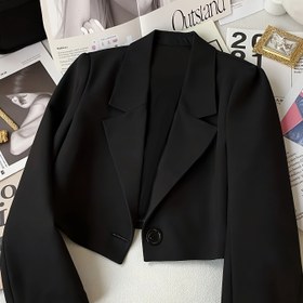 Resim Kadın Şık Kısa Kollu Blazer - H-Kayışlı Hafif Ofis Ceketi, Tek Düğmeli Kapama, Düz Renk İlkbahar/Yaz İş Günlük Kadın Montu 