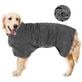 Resim 1Pc Köpek Bornoz Havlu, Köpek Kurutma Ceketi, Süper Emici Köpek Bornozları, Sihirli Çıkartmalarla Köpek Havluları, Ayarlanabilir Yaka Ve Bel Pet Havlusu, Hızlı Kuruma Ve Nem Emme, Pet Tüy Kaybını Önlemek İçin Küçük Orta Büyük Köpekler Kediler İçin 