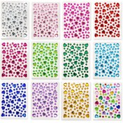 Resim 12 Renk 3D Pırıltılı Sticker'lar, Kendinden Yapışkan Renkli Taş Kalp Sticker'lar, Karışık Renkli Plastik Çizgi Film Temalı Süslemeler, Yüz Dekoru ve El Sanatları için Tek Kullanımlık Pırıltılı Sonlandırma 
