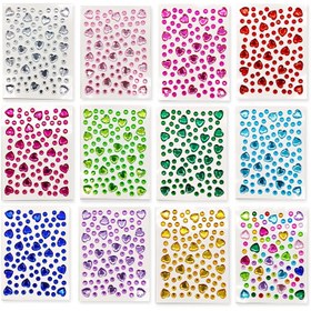 Resim 12 Renk 3D Pırıltılı Sticker'lar, Kendinden Yapışkan Renkli Taş Kalp Sticker'lar, Karışık Renkli Plastik Çizgi Film Temalı Süslemeler, Yüz Dekoru ve El Sanatları için Tek Kullanımlık Pırıltılı Sonlandırma 