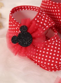 Resim kidello Kırmızı Kurdeleli Tüllü Puantiyeli Kız Bebek Patik Bandana Seti 