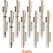 Resim 8'li Ahşap İşçiliği Çekmeli Kalem Seti, Erkek El Yapımı Kalem Takımı, Metal Tam Set, DIY Hediye Ahşap İşçiliği Tutkunu Arkadaş Öğretmen Hediyesi 