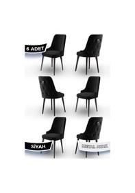 Resim Canisa Newa Serisi,1.sınıf Babyface Kumaş Siyah Metal Ayak Gümüş Halkalı, 6 Adet Siyah Sandalye Sandalye Siyah Ayaklar Siyah 